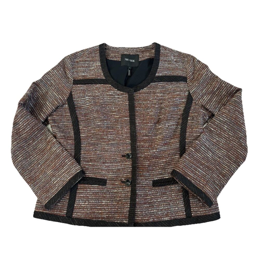 NIC+ZOE Brown/Black Striped Button Lined Jacket w/ Pockets Women's L